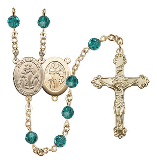 14 Karat Gold 6mm Austrian Crystal Saint Sebastian/Wrestling Rosary in Zircon