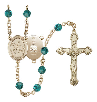14 Karat Gold 6mm Austrian Crystal Saint Kateri/Equestrian Rosary in Zircon