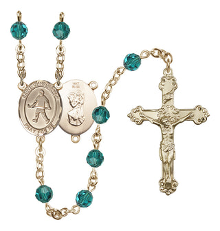 14 Karat Gold 6mm Austrian Crystal Saint Christopher / Field Hockey Rosary in Zircon