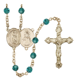 14 Karat Gold 6mm Austrian Crystal Our Lady of Guadalupe Rosary in Zircon