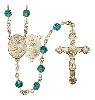 14 Karat Gold 6mm Austrian Crystal Our Lady of Mount Carmel Rosary in Zircon