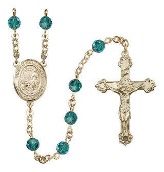 14 Karat Gold 6mm Austrian Crystal Virgen del Lourdes Rosary in Zircon