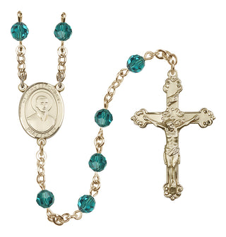 14 Karat Gold 6mm Austrian Crystal Saint John Berchmans Rosary in Zircon
