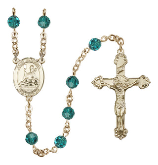 14 Karat Gold 6mm Austrian Crystal Saint Honorius of Amiens Rosary in Zircon