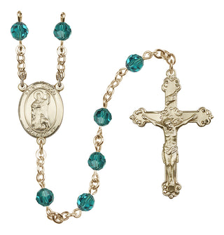 14 Karat Gold 6mm Austrian Crystal Saint Drogo Rosary in Zircon