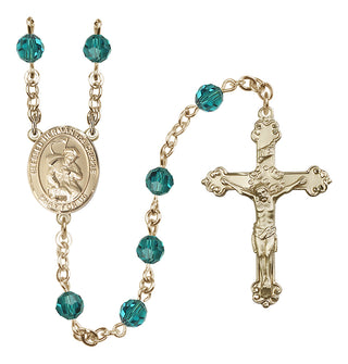 14 Karat Gold 6mm Austrian Crystal Blessed Herman the Cripple Rosary in Zircon