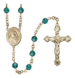 14 Karat Gold 6mm Austrian Crystal Saint Alphonsa of India Rosary in Zircon