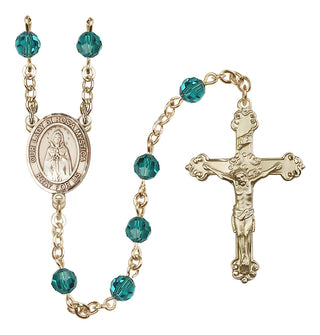 14 Karat Gold 6mm Austrian Crystal Our Lady of Rosa Mystica Rosary in Zircon