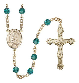14 Karat Gold 6mm Austrian Crystal Our Lady Rosa Mystica Rosary in Zircon