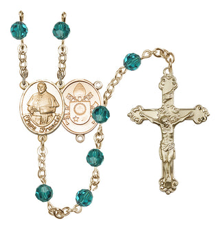 14 Karat Gold 6mm Austrian Crystal Pope Francis Rosary in Zircon