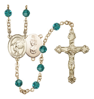 14 Karat Gold 6mm Austrian Crystal Saint Christopher/Soccer Rosary in Zircon