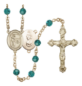 14 Karat Gold 6mm Austrian Crystal Saint Christopher/Golf Rosary in Zircon
