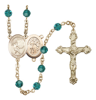 14 Karat Gold 6mm Austrian Crystal Saint Sebastian / Soccer Rosary in Zircon