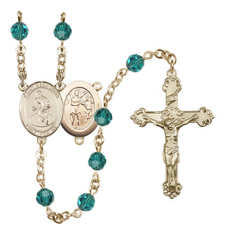 14 Karat Gold 6mm Austrian Crystal Saint Sebastian/Wrestling Rosary in Zircon