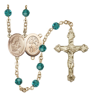 14 Karat Gold 6mm Austrian Crystal Saint Sebastian /Track&Field-Men Rosary in Zircon
