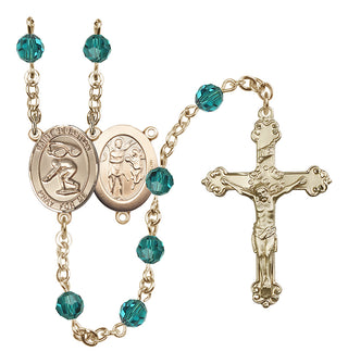 14 Karat Gold 6mm Austrian Crystal Saint Sebastian/Swimming Rosary in Zircon
