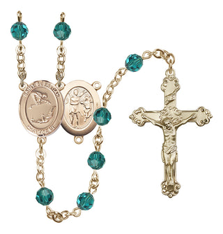 14 Karat Gold 6mm Austrian Crystal Saint Sebastian/Gymnastics Rosary in Zircon