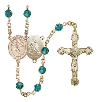 14 Karat Gold 6mm Austrian Crystal Guardian Angel/Hockey Rosary in Zircon