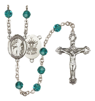 Sterling Silver 6mm Austrian Crystal Saint Brendan the Navigator/Navy Rosary in Zircon