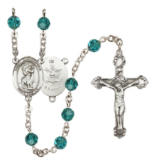 Sterling Silver 6mm Austrian Crystal Saint Christopher / Army Rosary in Zircon