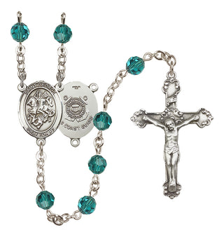Sterling Silver 6mm Austrian Crystal Saint George / Coast Guard Rosary in Zircon