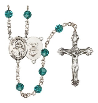 Sterling Silver 6mm Austrian Crystal Saint Joan of Arc / Navy Rosary in Zircon