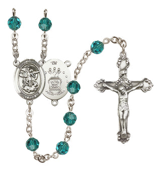 Sterling Silver 6mm Austrian Crystal Saint Michael / Air Force Rosary in Zircon