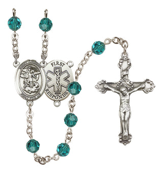 Sterling Silver 6mm Austrian Crystal Saint Michael/1St Responder Rosary in Zircon
