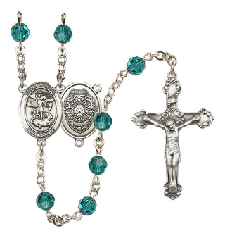 Sterling Silver 6mm Austrian Crystal Saint Michael the Archangel/Policeman Rosary in Zircon