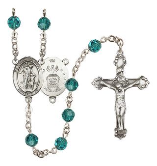 Sterling Silver 6mm Austrian Crystal Guardian Angel / Air Force Rosary in Zircon