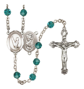 Sterling Silver 6mm Austrian Crystal Saint Christopher/Gymnastics Rosary in Zircon