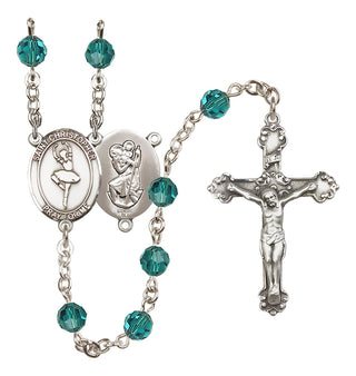 Sterling Silver 6mm Austrian Crystal Saint Christopher/Dance Rosary in Zircon