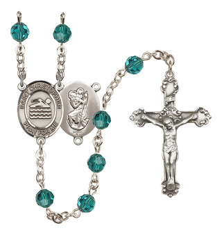 Sterling Silver 6mm Austrian Crystal Saint Christopher/Swimming Rosary in Zircon