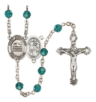 Sterling Silver 6mm Austrian Crystal Saint Sebastian/Swimming Rosary in Zircon