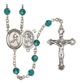 Sterling Silver 6mm Austrian Crystal Saint Sebastian/Track & Field Rosary in Zircon