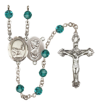 Sterling Silver 6mm Austrian Crystal Saint Christopher / Fishing Rosary in Zircon