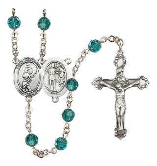 Sterling Silver 6mm Austrian Crystal Saint Sebastian/Softball Rosary in Zircon