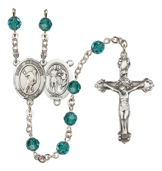 Sterling Silver 6mm Austrian Crystal Saint Sebastian/Lacrosse Rosary in Zircon