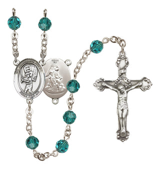 Sterling Silver 6mm Austrian Crystal Guardian Angel/Baseball Rosary in Zircon