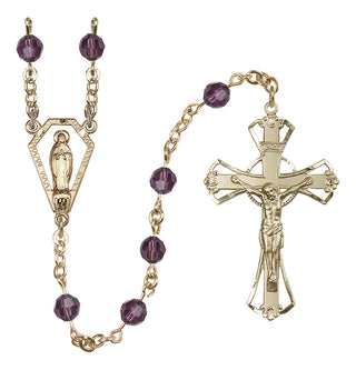 14 Karat Gold 6mm Austrian Crystal Miraculous Rosary in Amethyst