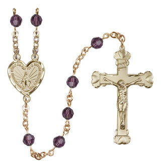 14 Karat Gold 6mm Austrian Crystal Miraculous Rosary in Amethyst