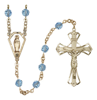 14 Karat Gold 6mm Austrian Crystal Miraculous Rosary in Aqua
