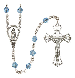 Sterling Silver 6mm Austrian Crystal Miraculous Rosary in Aqua