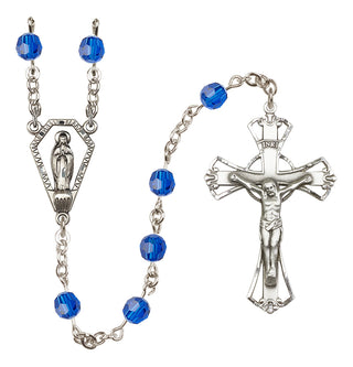 Sterling Silver 6mm Austrian Crystal Miraculous Rosary in Capri Blue