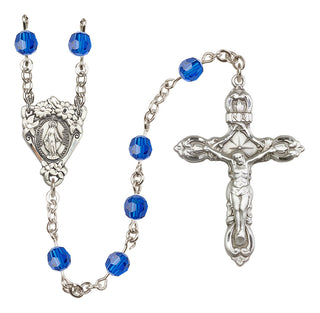 Sterling Silver 6mm Austrian Crystal Miraculous Rosary in Capri Blue