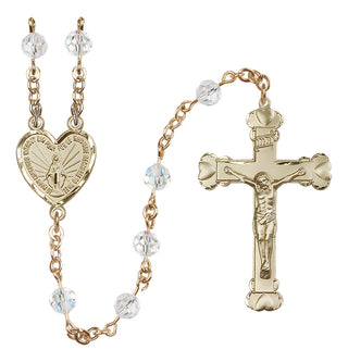14 Karat Gold 6mm Austrian Crystal Miraculous Rosary in Crystal