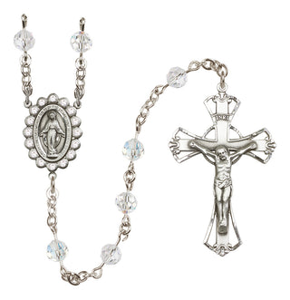 Sterling Silver 6mm Austrian Crystal Miraculous Rosary in Crystal