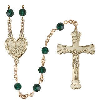14 Karat Gold-Filled 6mm Austrian Crystal Miraculous Rosary in Emerald