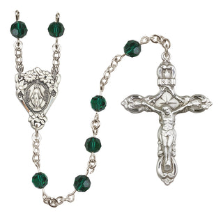 Sterling Silver 6mm Austrian Crystal Miraculous Rosary in Emerald