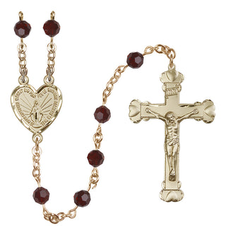 14 Karat Gold-Filled 6mm Austrian Crystal Miraculous Rosary in Garnet